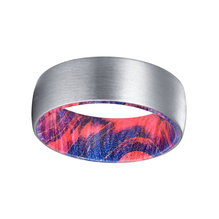 BLUESOX | Blue and Red Wood, Silver Tungsten Ring, Brushed, Domed - Rings - Aydins Jewelry - 2