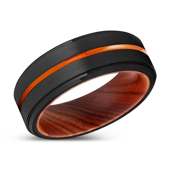 BOISE | IRON Wood, Black Tungsten Ring, Orange Groove, Stepped Edge - Rings - Aydins Jewelry - 2