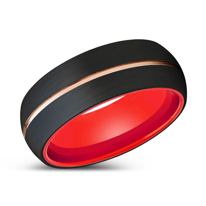 BOLD | Red Ring, Black Tungsten Ring, Rose Gold Groove, Domed - Rings - Aydins Jewelry - 2