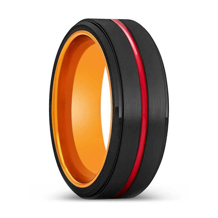 BOLMER | Orange Ring, Black Tungsten Ring, Red Groove, Stepped Edge - Rings - Aydins Jewelry - 1