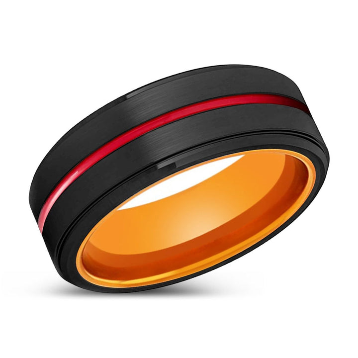 BOLMER | Orange Ring, Black Tungsten Ring, Red Groove, Stepped Edge - Rings - Aydins Jewelry - 2