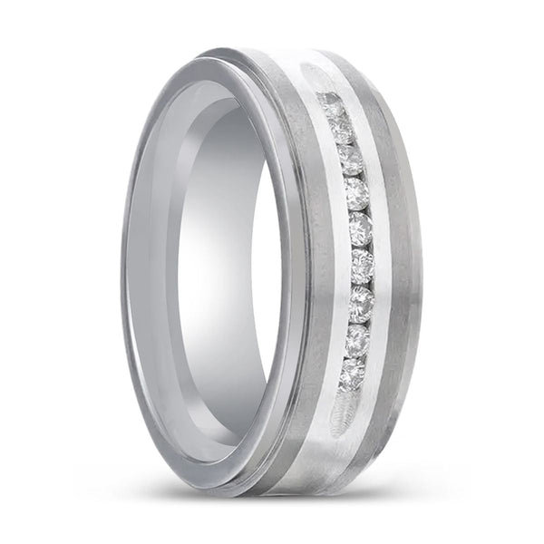 BOND | Titanium Ring, Flat Brushed Ring, White Diamonds Ring - Rings - Aydins Jewelry