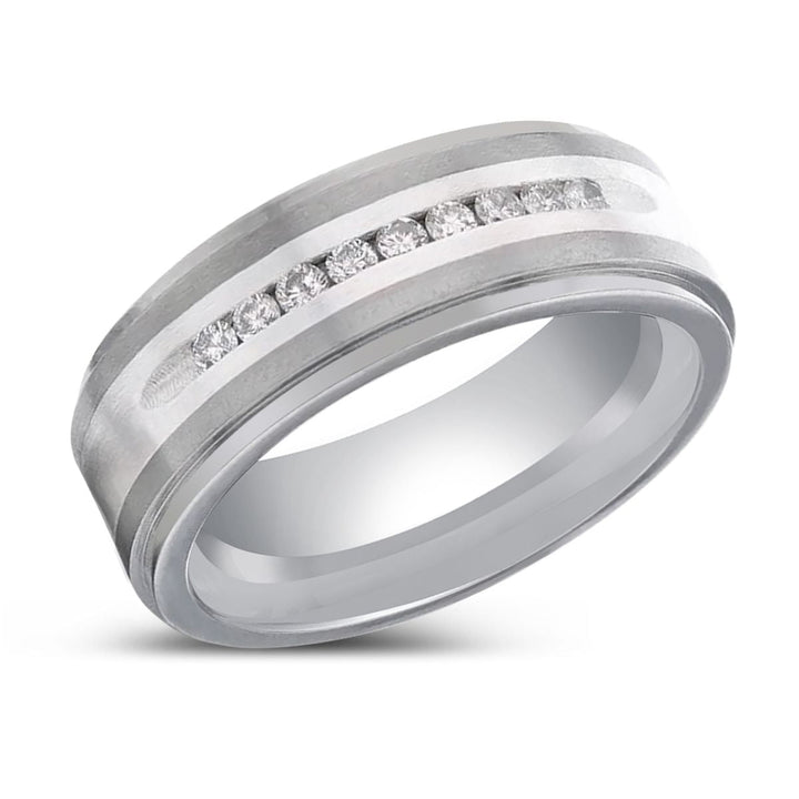 BOND | Titanium Ring, Flat Brushed Ring, White Diamonds Ring - Rings - Aydins Jewelry - 2