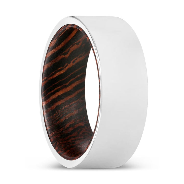 BOOKER | Wenge Wood, Silver Tungsten Ring, Shiny, Flat - Rings - Aydins Jewelry