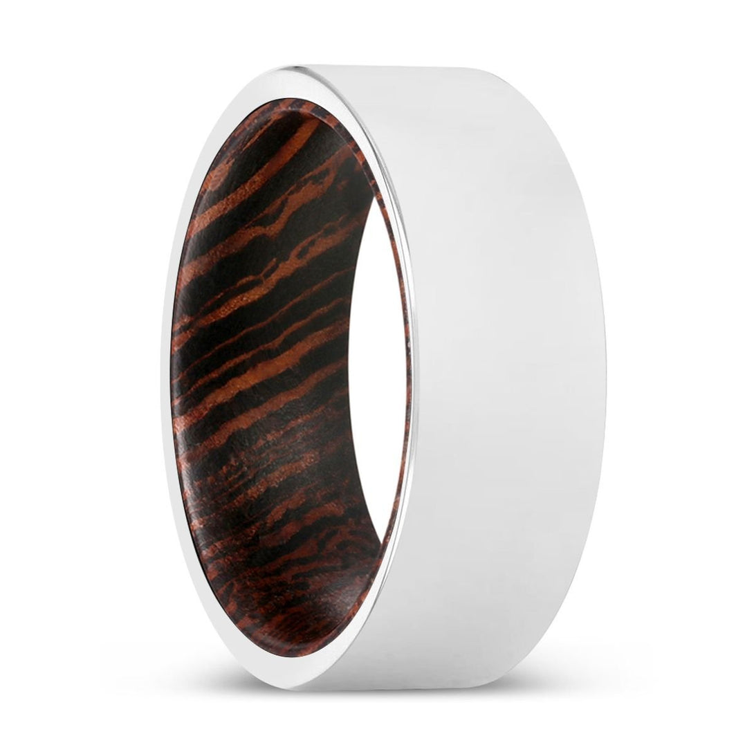 BOOKER | Wenge Wood, Silver Tungsten Ring, Shiny, Flat - Rings - Aydins Jewelry - 1