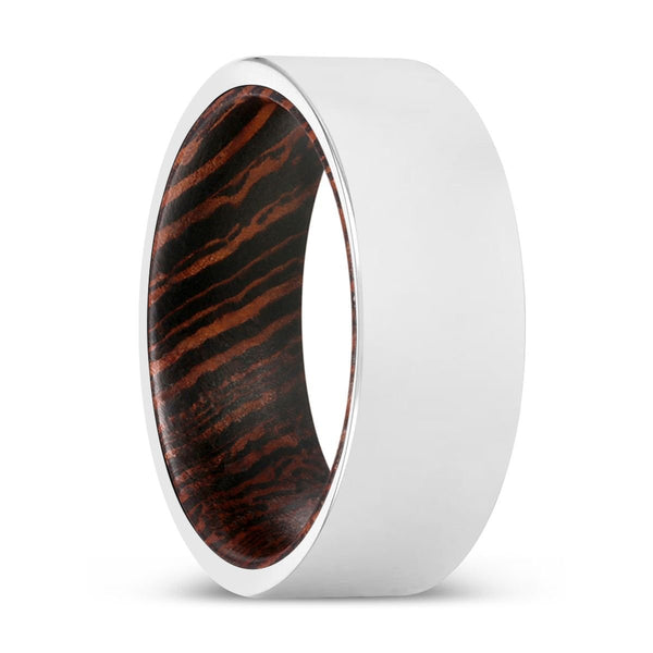 BOOKER | Wenge Wood, Silver Tungsten Ring, Shiny, Flat - Rings - Aydins Jewelry - 1