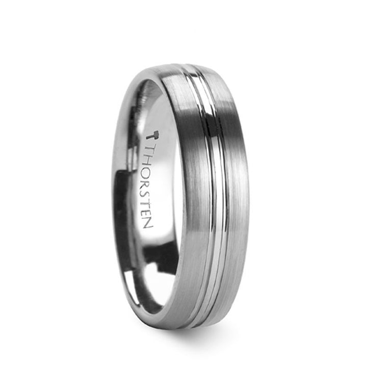 BOSS | Silver Tungsten Ring, Center Groove, Domed - Rings - Aydins Jewelry - 1