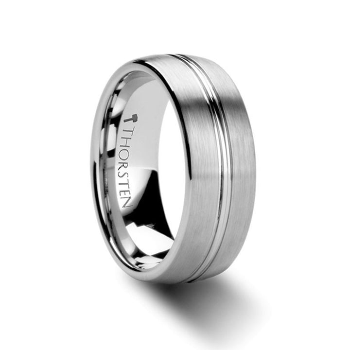 BOSS | Silver Tungsten Ring, Center Groove, Domed - Rings - Aydins Jewelry - 3