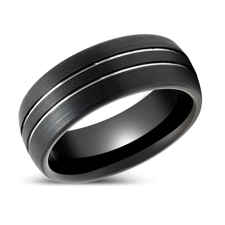 BOSTIN | Black Tungsten Ring with Double Striped Center - Rings - Aydins Jewelry - 2