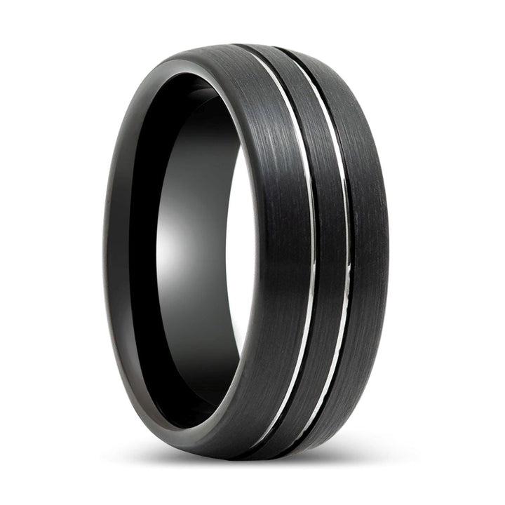 BOSTIN | Black Tungsten Ring with Double Striped Center - Rings - Aydins Jewelry - 1