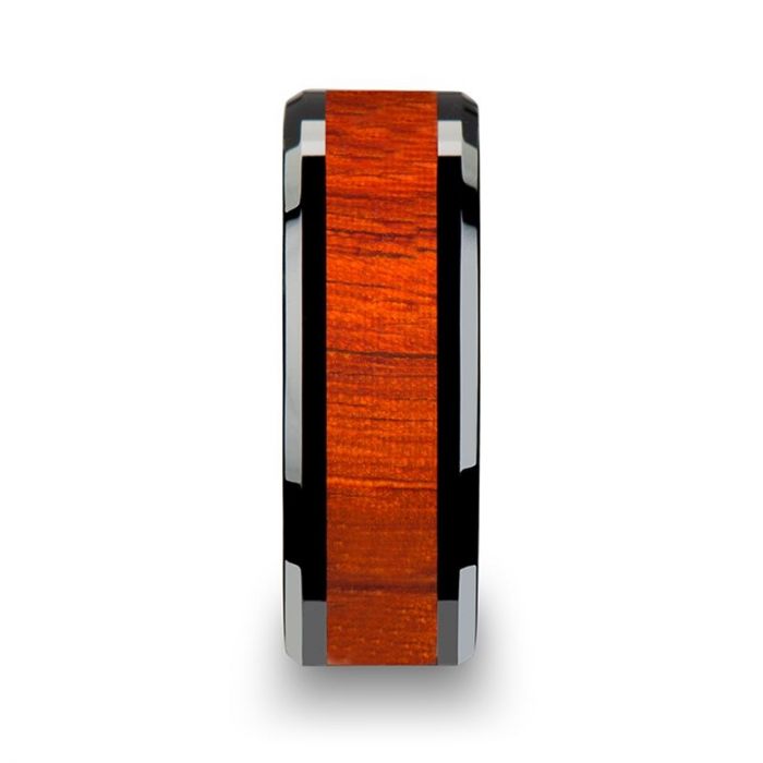 BOSULU | Black Ceramic Ring, Real Padauk Wood Inlay, Beveled - Rings - Aydins Jewelry - 4