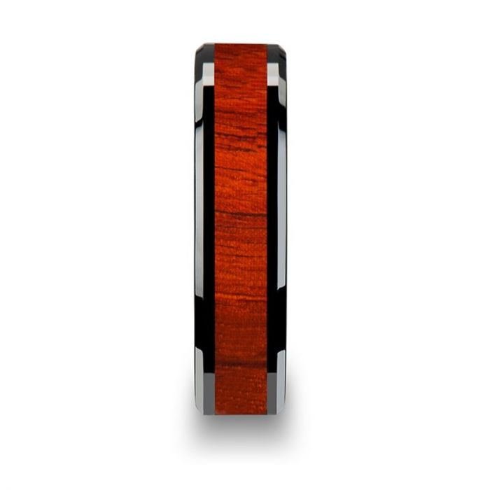 BOSULU | Black Ceramic Ring, Real Padauk Wood Inlay, Beveled - Rings - Aydins Jewelry - 2