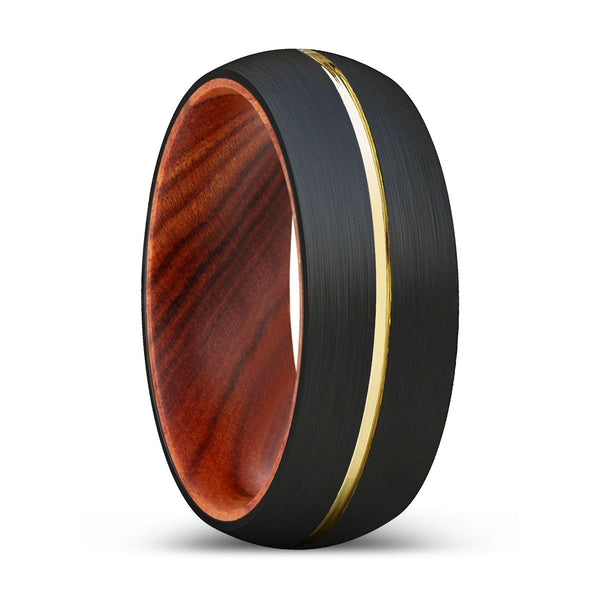 BOULEM | IRON Wood, Black Tungsten Ring, Gold Groove, Domed - Rings - Aydins Jewelry - 1