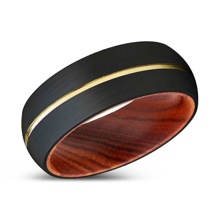 BOULEM | IRON Wood, Black Tungsten Ring, Gold Groove, Domed - Rings - Aydins Jewelry - 2