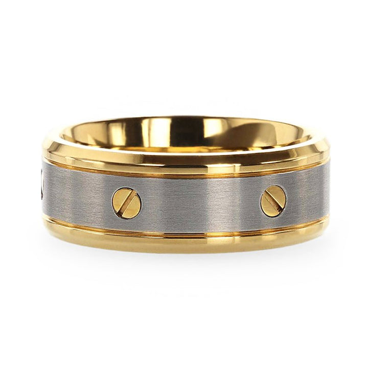 BOUNDLESS | Gold Titanium Ring, Rotating Screw Design, Beveled - Rings - Aydins Jewelry - 3