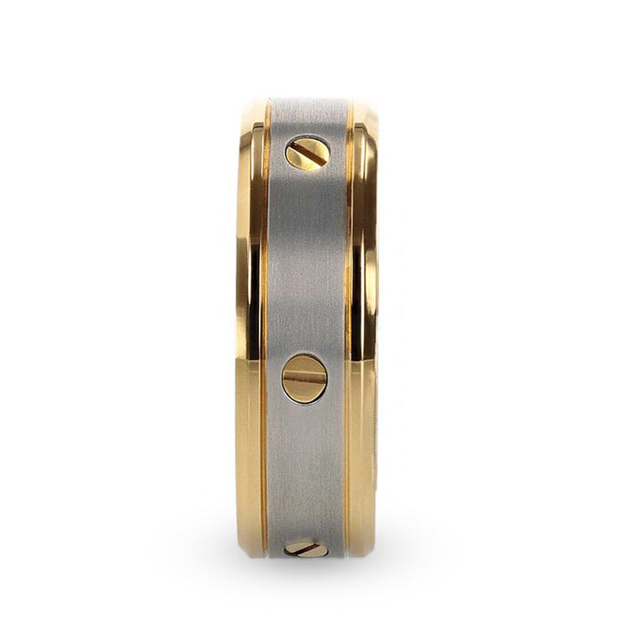 BOUNDLESS | Gold Titanium Ring, Rotating Screw Design, Beveled - Rings - Aydins Jewelry - 2