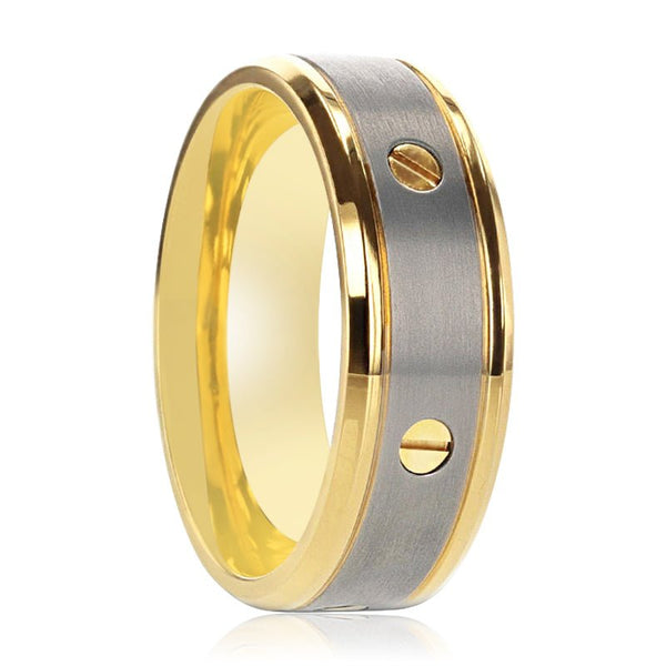 BOUNDLESS | Gold Titanium Ring, Rotating Screw Design, Beveled