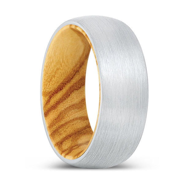 BOUNTIFUL | Olive Wood, White Tungsten Ring, Brushed, Domed - Rings - Aydins Jewelry - 1