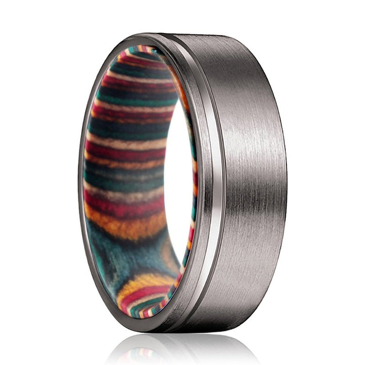 BOW | Multi Color Wood, Gunmetal Tungsten Offset Groove - Rings - Aydins Jewelry - 1