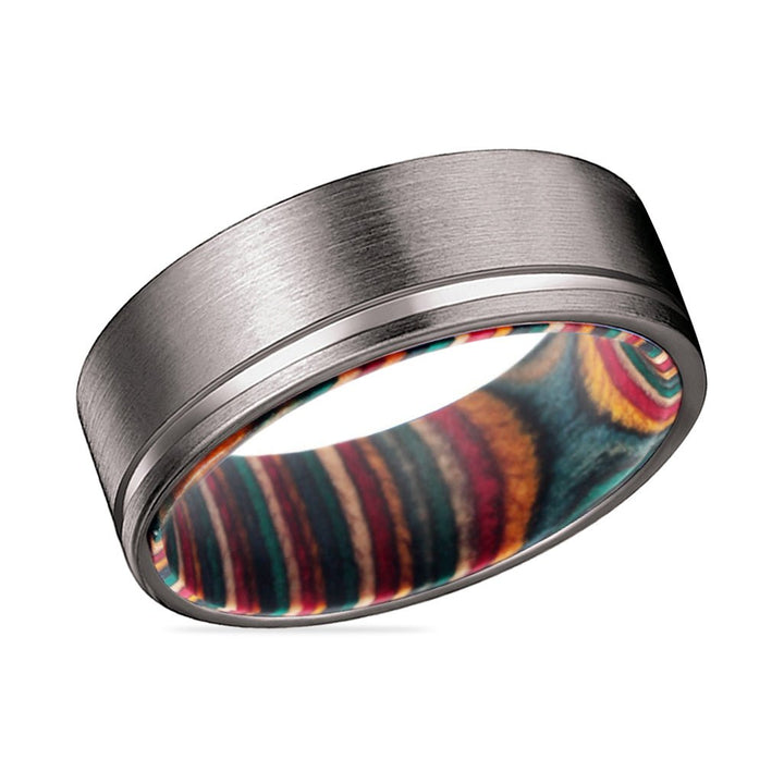 BOW | Multi Color Wood, Gunmetal Tungsten Offset Groove - Rings - Aydins Jewelry - 2