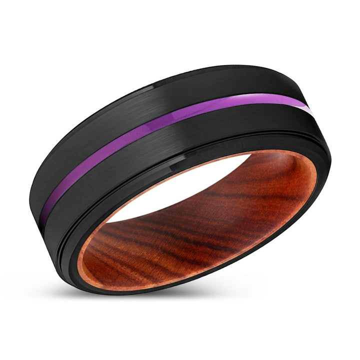 BOWRAL | IRON Wood, Black Tungsten Ring, Purple Groove, Stepped Edge - Rings - Aydins Jewelry - 2