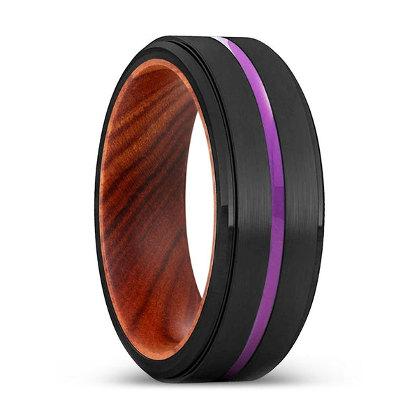 BOWRAL | IRON Wood, Black Tungsten Ring, Purple Groove, Stepped Edge - Rings - Aydins Jewelry - 1