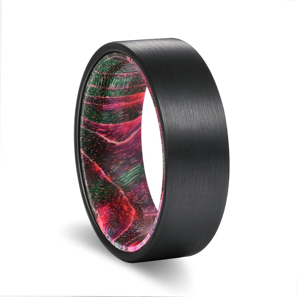 BOXER | Green and Red Wood, Black Flat Brushed Tungsten - Rings - Aydins Jewelry - 1