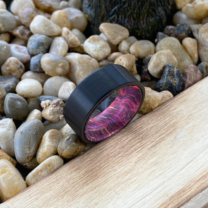 BOXER | Green and Red Wood, Black Flat Brushed Tungsten - Rings - Aydins Jewelry
