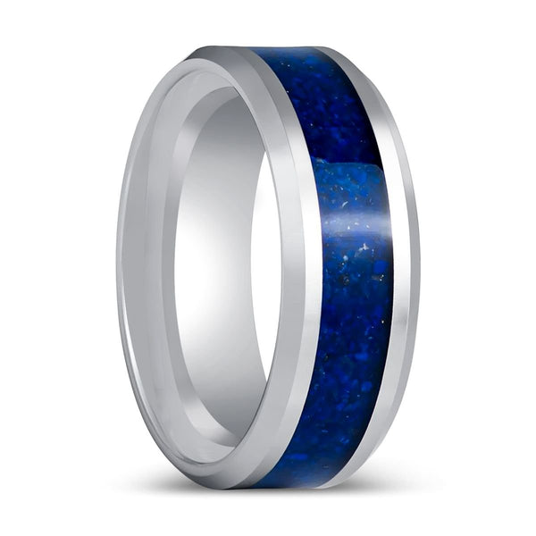 BOYDTON | Silver Tungsten Ring Lapis Lazuli Inlay - Rings - Aydins Jewelry - 1