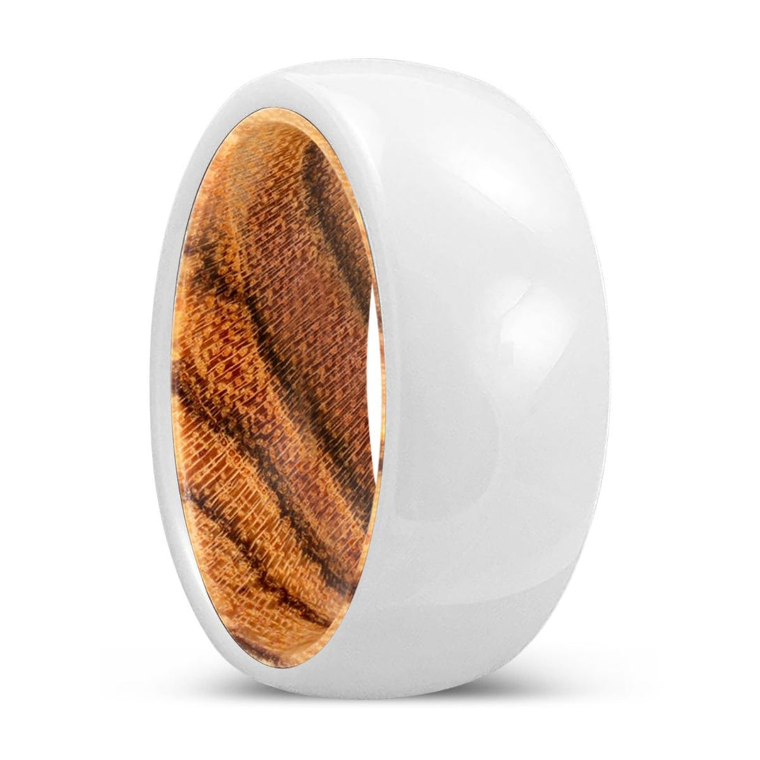 BREEZE | Bocote Wood, White Ceramic Ring, Domed - Rings - Aydins Jewelry - 1