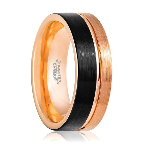 BRENTLEY | Tungsten Ring Rose and Black Groove - Rings - Aydins Jewelry - 1