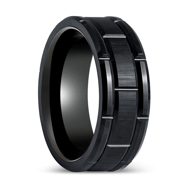 BRICKADE | Black Tungsten Ring with Brick Pattern Design - Rings - Aydins Jewelry