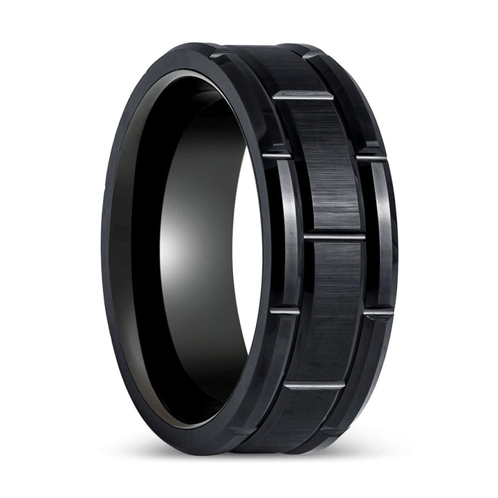 BRICKADE | Black Tungsten Ring with Brick Pattern Design - Rings - Aydins Jewelry - 1