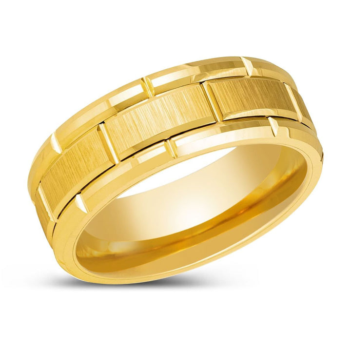 BRICKCRAFT - Yellow Tungsten Ring, Yellow Brick Pattern Design - Rings - Aydins Jewelry - 2
