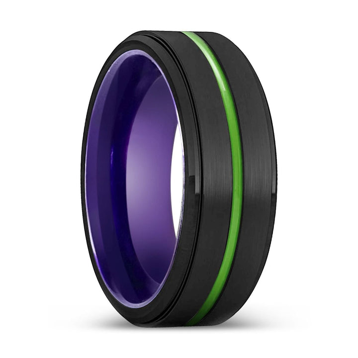 BRIDGEPORT | Purple Ring, Black Tungsten Ring, Green Groove, Stepped Edge - Rings - Aydins Jewelry - 1