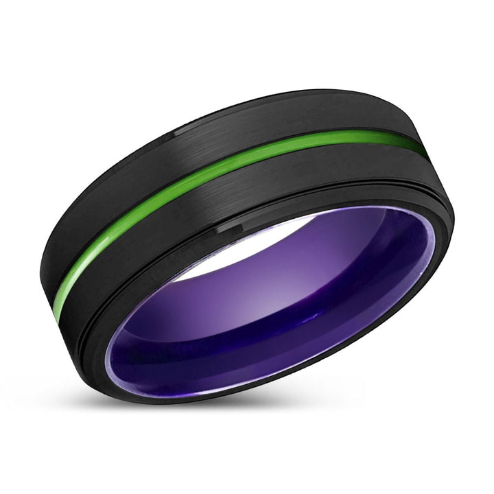 BRIDGEPORT | Purple Ring, Black Tungsten Ring, Green Groove, Stepped Edge - Rings - Aydins Jewelry - 2