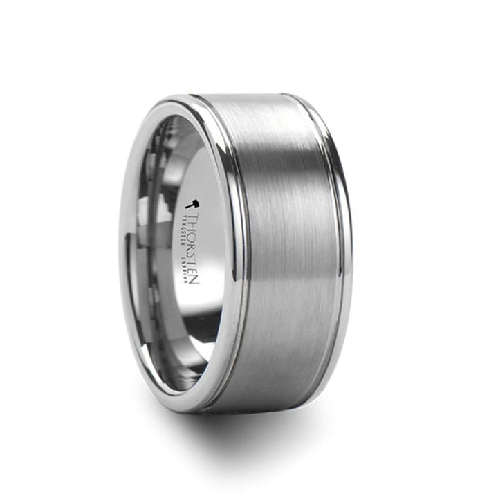 BRIDGEPORT | Silver Tungsten Ring, 2 Grooves Satin Finish, Flat - Rings - Aydins Jewelry