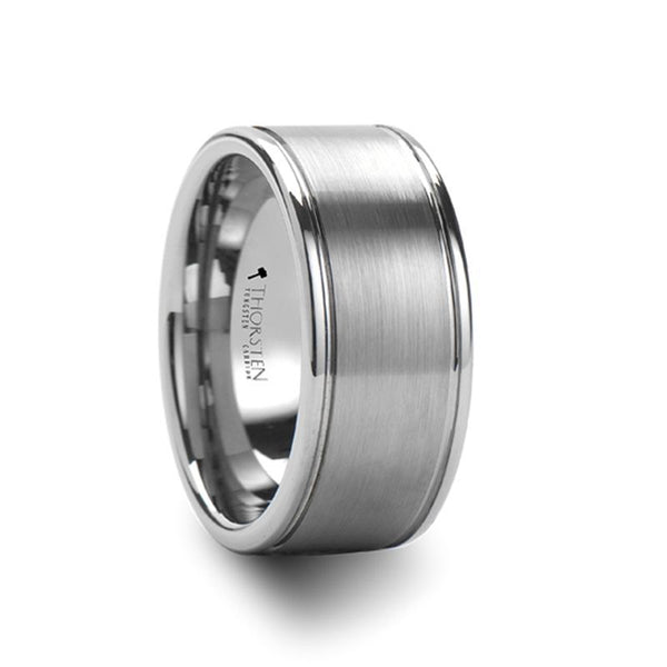 BRIDGEPORT | Silver Tungsten Ring, 2 Grooves Satin Finish, Flat - Rings - Aydins Jewelry - 1