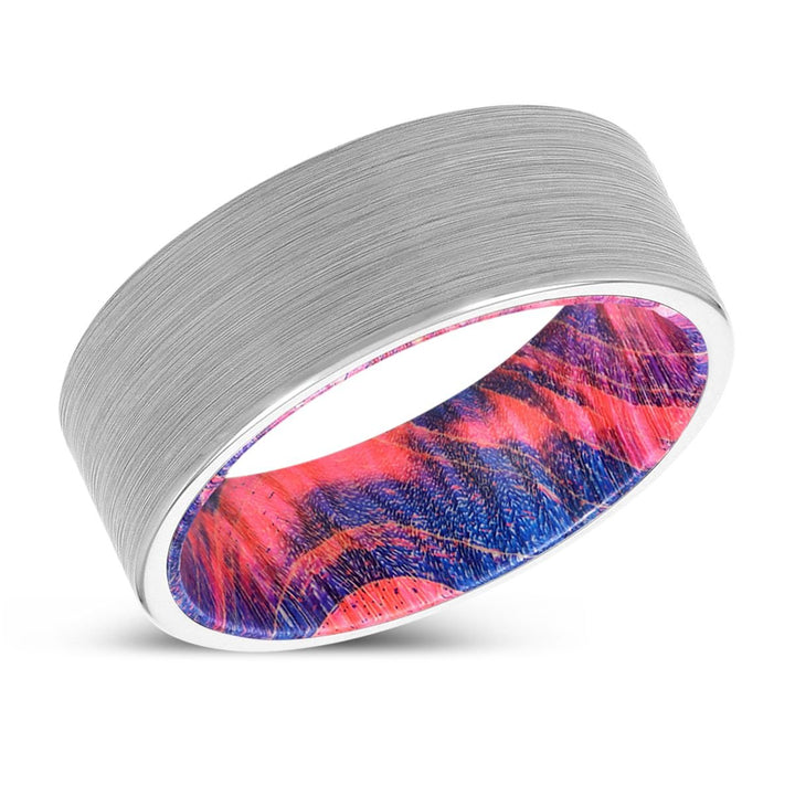 BROGAN | Blue & Red Wood, White Tungsten Ring, Brushed, Flat - Rings - Aydins Jewelry - 2
