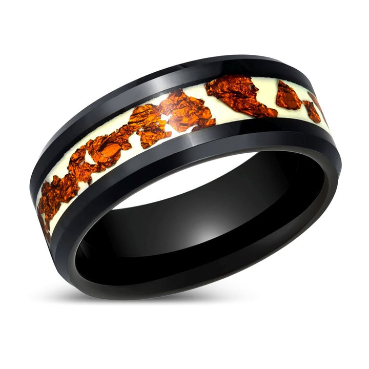 BRONZIUM | Black Tungsten Ring, Copper Scraps Inlay, Beveled - Rings - Aydins Jewelry - 2