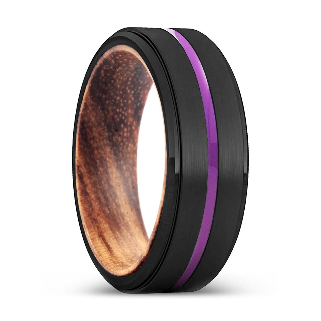 BROOME | Zebra Wood, Black Tungsten Ring, Purple Groove, Stepped Edge - Rings - Aydins Jewelry - 1