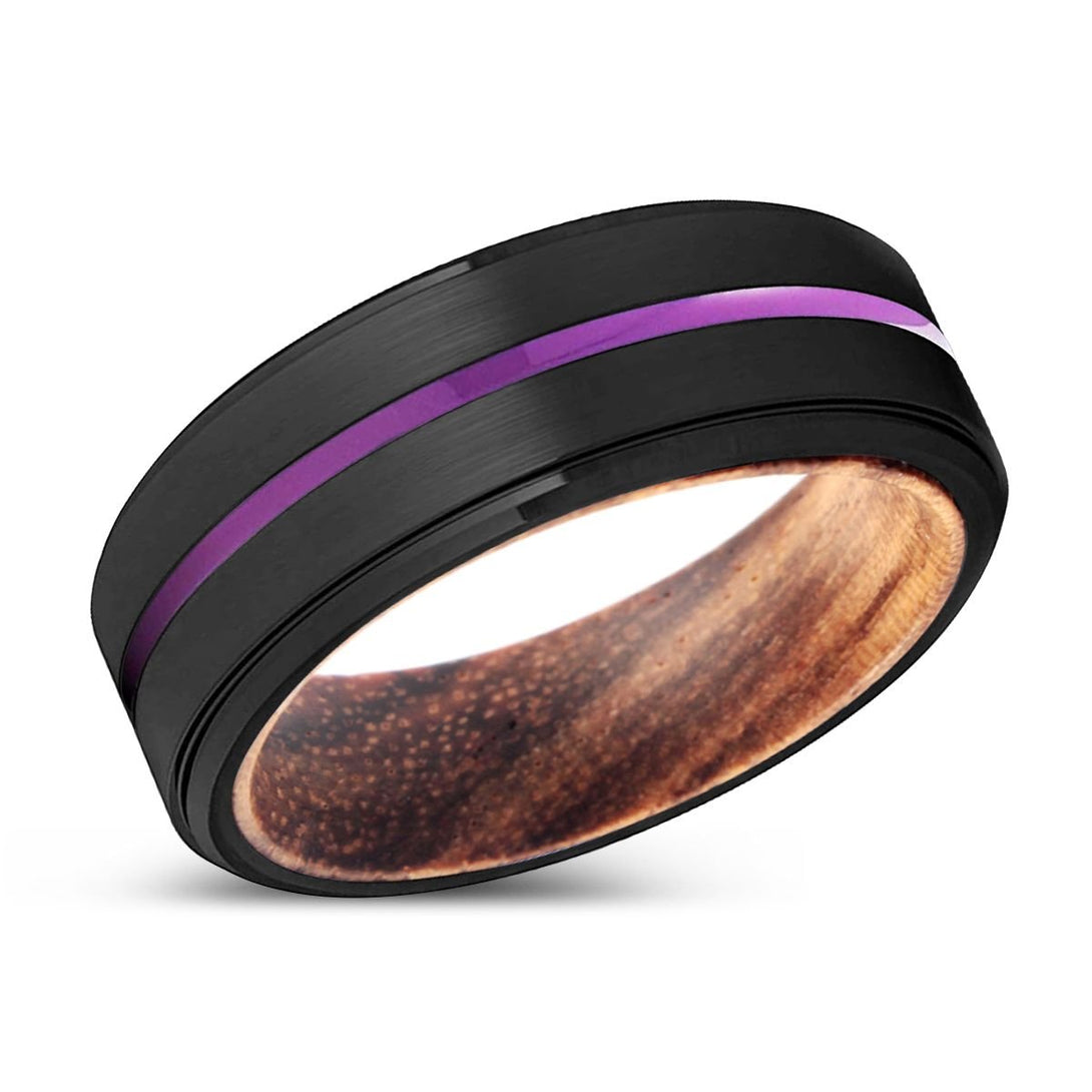 BROOME | Zebra Wood, Black Tungsten Ring, Purple Groove, Stepped Edge - Rings - Aydins Jewelry - 2