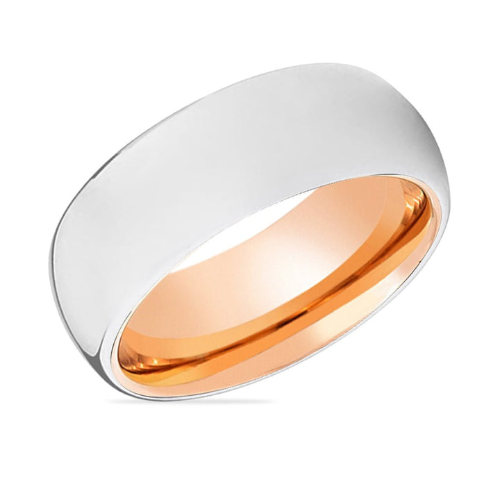BRUNO | Rose Gold Ring, Silver Tungsten Ring, Shiny, Domed - Rings - Aydins Jewelry - 2