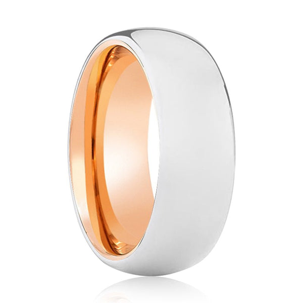 BRUNO | Rose Gold Ring, Silver Tungsten Ring, Shiny, Domed - Rings - Aydins Jewelry