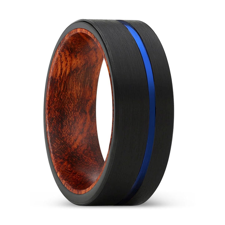 BRUSCHI | Snake Wood, Black Tungsten Ring, Blue Offset Groove, Flat - Rings - Aydins Jewelry - 1