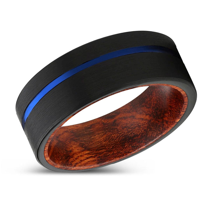 BRUSCHI | Snake Wood, Black Tungsten Ring, Blue Offset Groove, Flat - Rings - Aydins Jewelry - 2