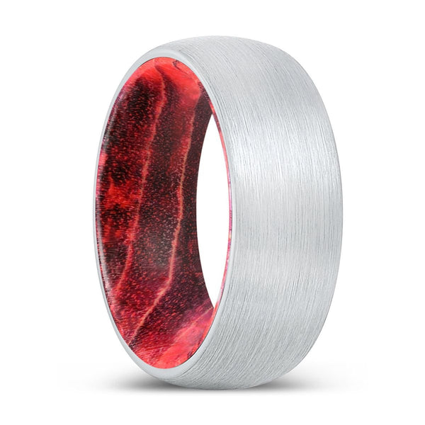 BRUTE | Black & Red Wood, White Tungsten Ring, Brushed, Domed - Rings - Aydins Jewelry - 1