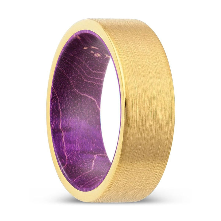 BRYXTON | Purple Wood, Gold Tungsten Ring, Brushed, Flat - Rings - Aydins Jewelry - 1