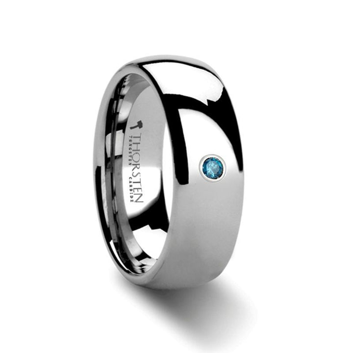 BUCKINGHAM | Silver Tungsten Ring, Blue Diamond, Domed - Rings - Aydins Jewelry - 1