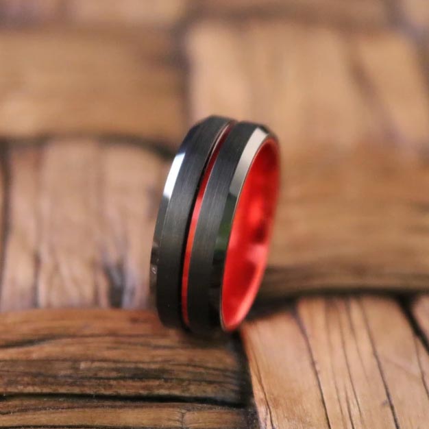 BUGATTI | Red Ring, Black Tungsten Red Groove Beveled Edges - Rings - Aydins Jewelry - 5